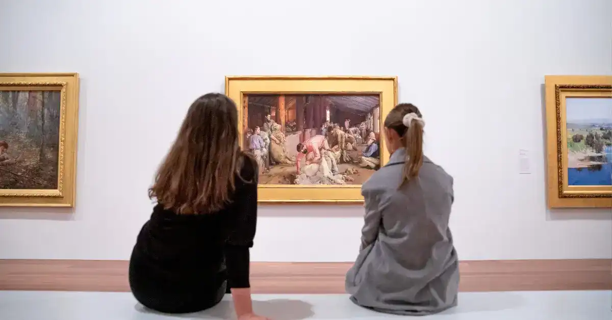 A mother and daughter admire some artwork at NGV. A mother and daughter admire some artwork at NGV.