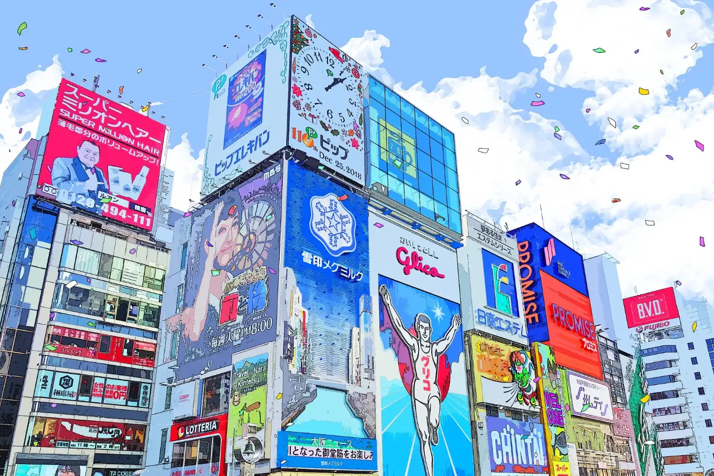 3D render of colorful billboards at Dotonbori Osaka Japan