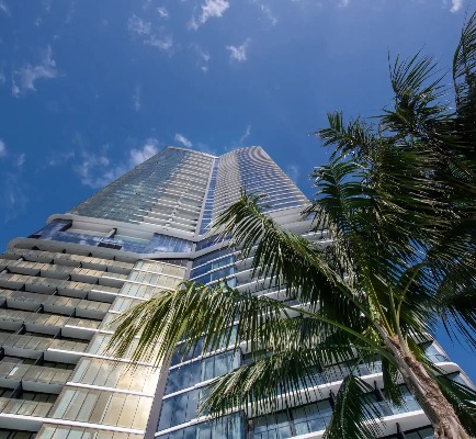 Low-angle view of the Dorsett Gold Coast Hotel.