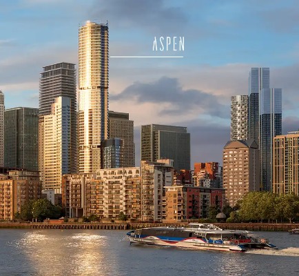 Waterfront and skyscrapers in North London