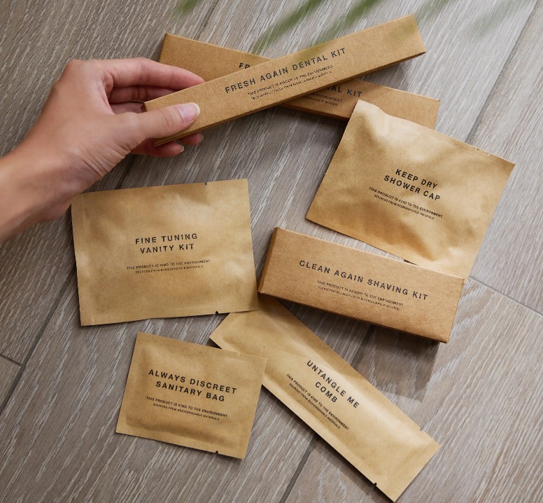 FSC-certified kraft paper packaging for accommodation amenities.