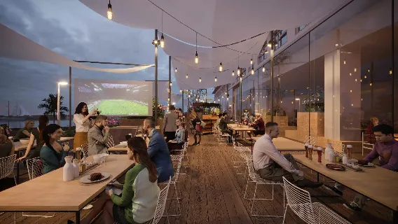 3D render outdoor dining area at Dorsett by Agora Osaka Sakai Hotel