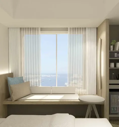 3D render of window seating area at Dorsett by Agora Osaka Sakai Hotel Room