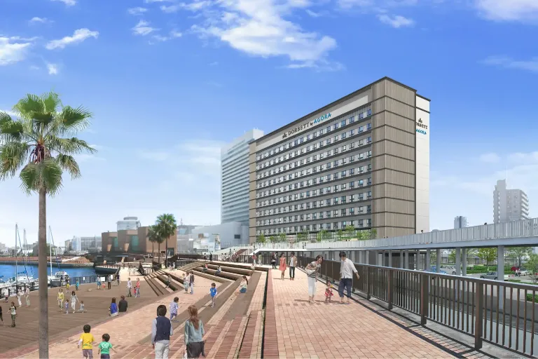 3D render of the exterior view of Dorsett by Agora Osaka Sakai Hotel