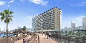 3D render of the exterior view of Dorsett by Agora Osaka Sakai Hotel