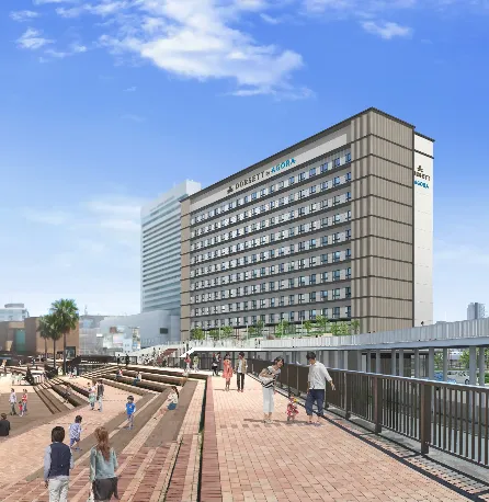 3D render of the exterior view of Dorsett by Agora Osaka Sakai Hotel