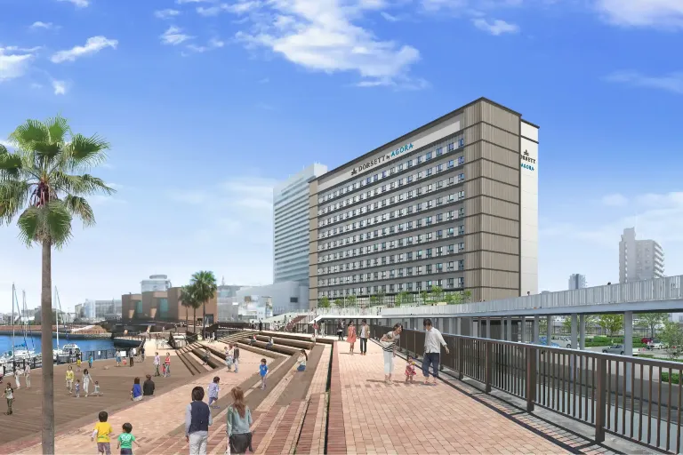 3D render of the exterior view of Dorsett by Agora Osaka Sakai Hotel