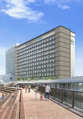 3D render of the exterior view of Dorsett by Agora Osaka Sakai Hotel