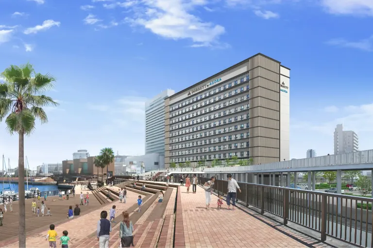 3D render of the exterior view of Dorsett by Agora Osaka Sakai Hotel