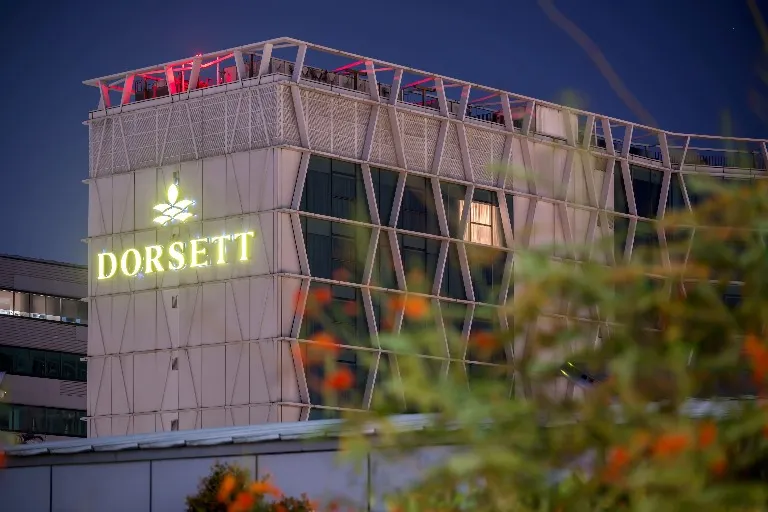 Dorsett logo in Dorsett Changi City Singapore building exterior.