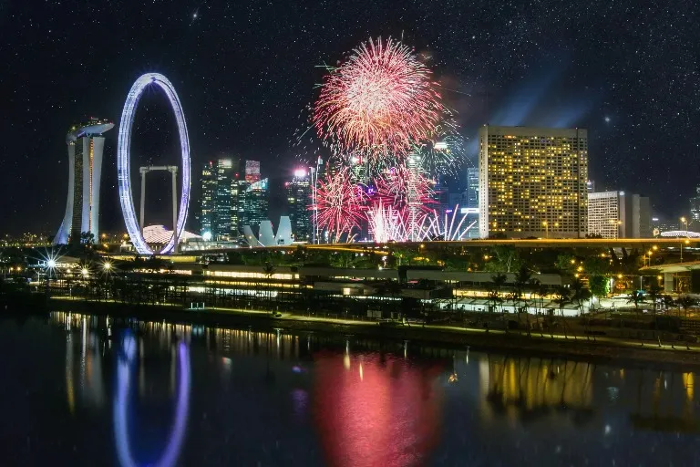 Fireworks with an array of colours in the night sky.