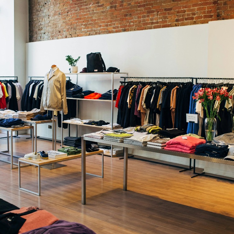 Interior of modern clothing store.