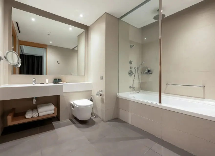 Vanity, toilet and shower/tub in the Executive Terrace, Dorsett Changi.