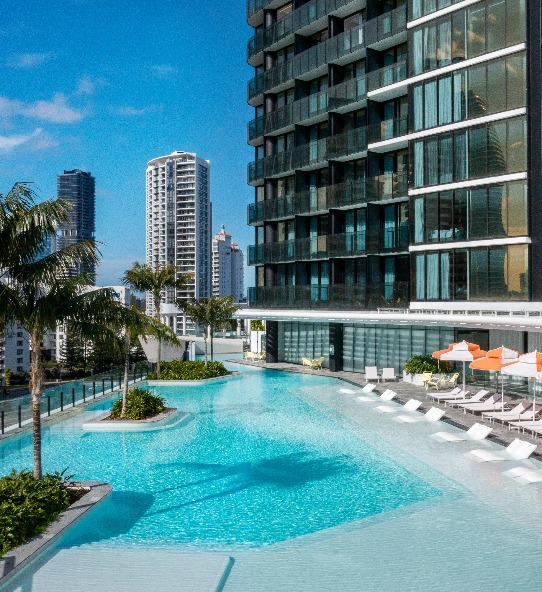 Outdoor pool and exterior of Dorsett Gold Coast Hotel