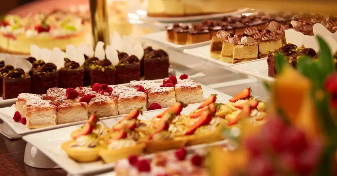 Assortment of cakes and sweets at the Harvest Christmas buffet