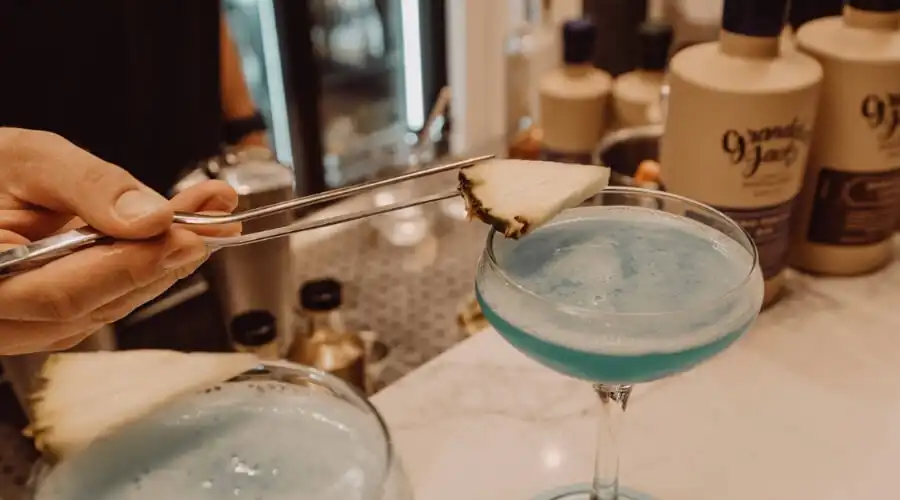 Crafting the Dorsett Blue cocktail with Granddad Jack’s spirits