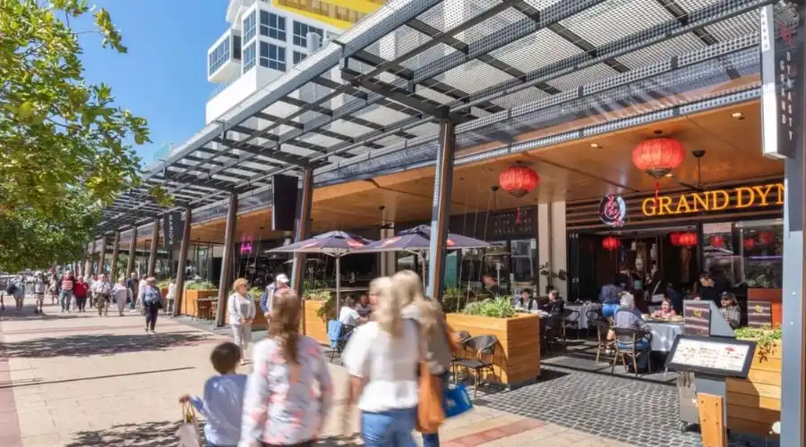 Shoppers outside The Oasis mall in Broadbeach