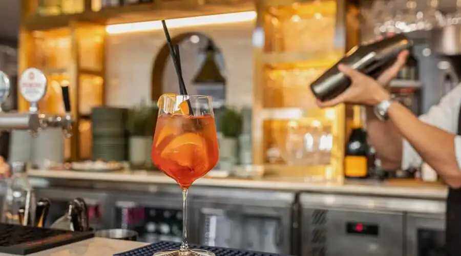 Aperol spritz on the bar counter at Modo Mio