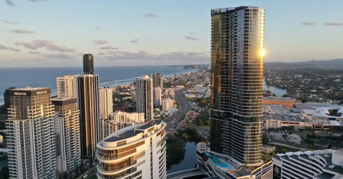 Aerial shot of Dorsett Gold Coast and the Broadbeach Skyline Aerial shot of Dorsett Gold Coast and the Broadbeach Skyline