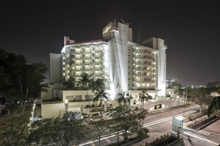 Exterior of Dorsett Grand Labuan during the night.