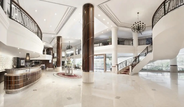 Grand staircase in the Dorsett Grand Subang lobby.