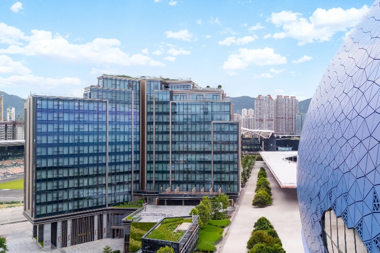 Panoramic view of Dorsett Kai Tak Hotel exterior