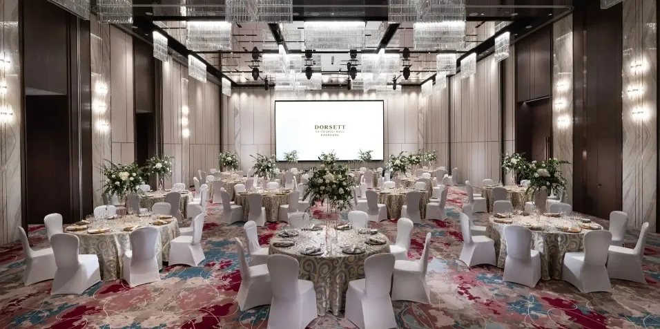 Banquet seating at the Dorsett Kai Tak Grand Ballroom.