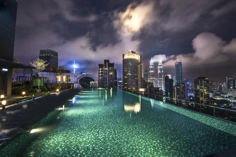 Dorsett Kuala Lumpur Outdoor Pool in the night.