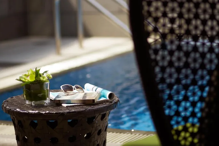 Poolside table at Dorsett Kwun Tong Hotel.