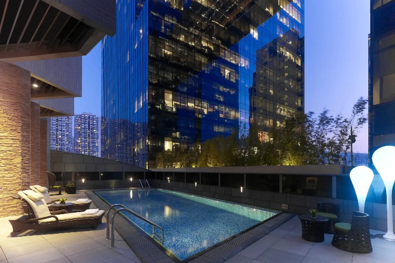 Dorset Kwun Tong Outdoor pool in the night.  