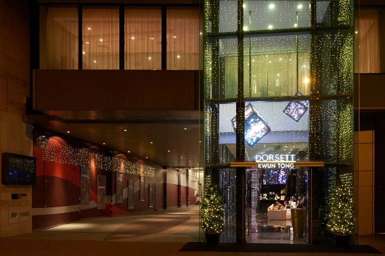 Exterior and entrance of Dorsett Kwun Tong Hotel.