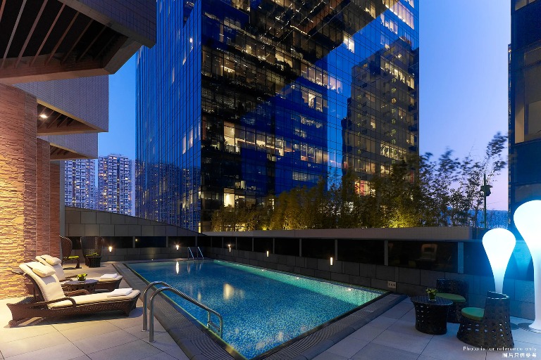 Dorset Kwun Tong Outdoor pool in the night.  