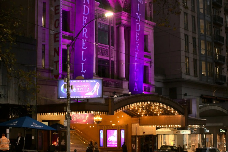 Cinderella show billboards at Broadway Theater, Melbourne