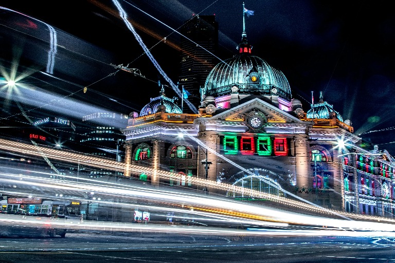 Melbourne Flinders Street Station at night