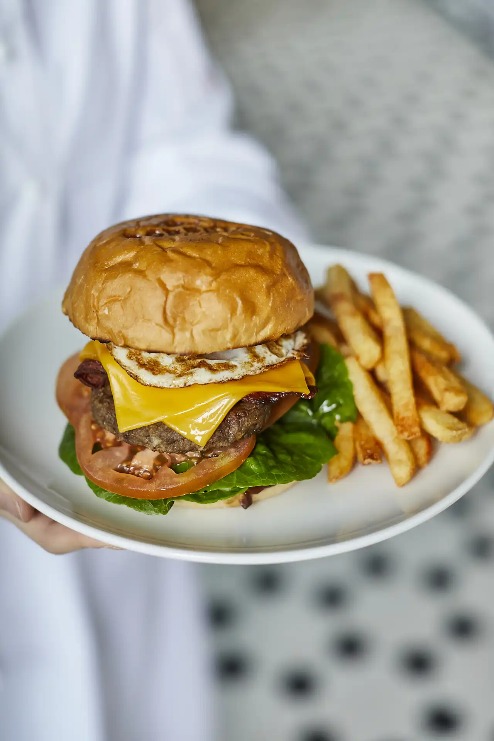 Burger with fries at Port Bistro, Dorsett Melbourne