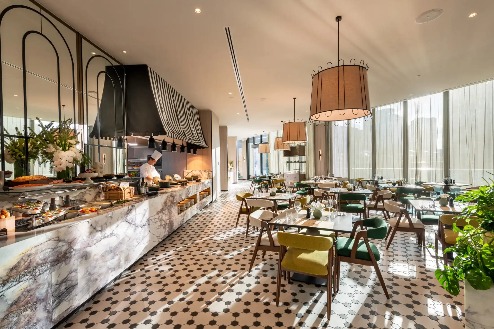 Dining area at Port Bistro buffet, Dorsett Melbourne