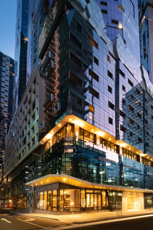 Night view of Dorsett Melbourne Hotel exterior