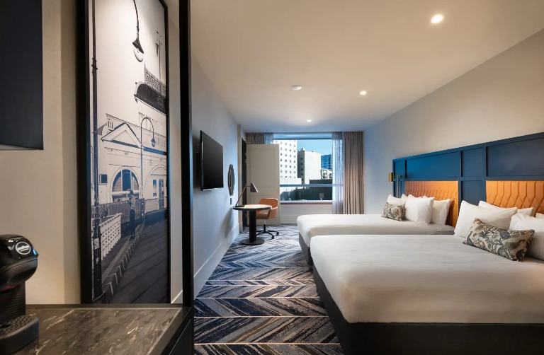 Daytime view king beds in Dorsett Melbourne Discovery Room