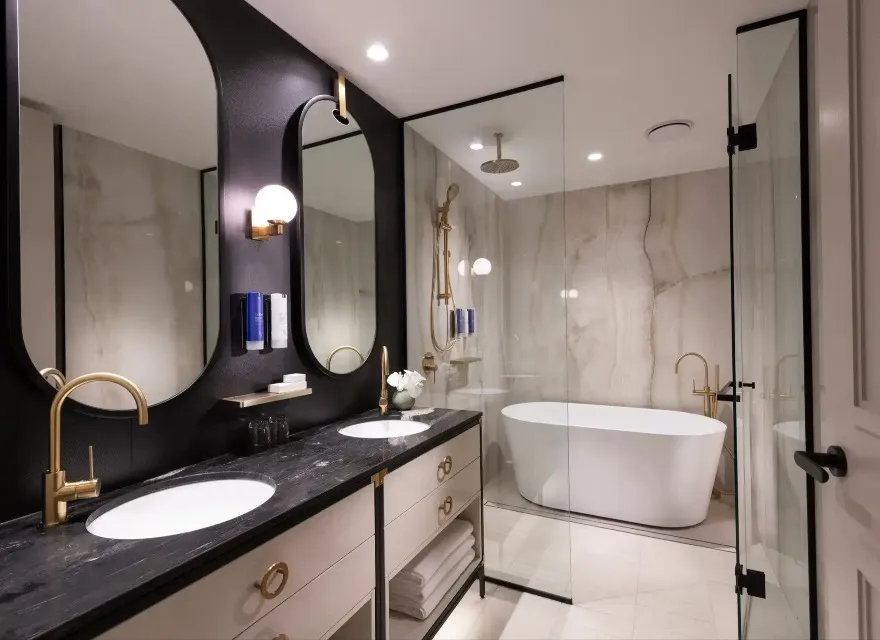 Bathroom with a tub in Dorsett Melbourne Deluxe Diva Garden Suite