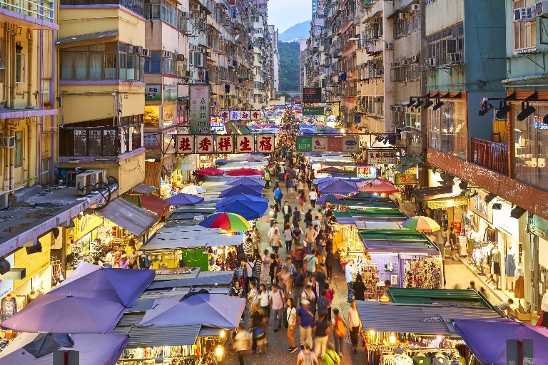 The night city view at shopping market on Fa Yuen Street, Mongkok