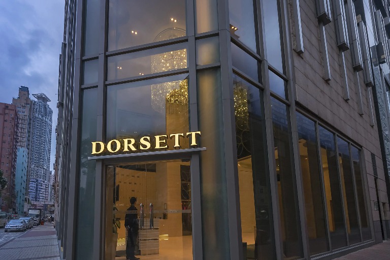 Entrance of Dorsett Mongkok Hotel in Hong Kong