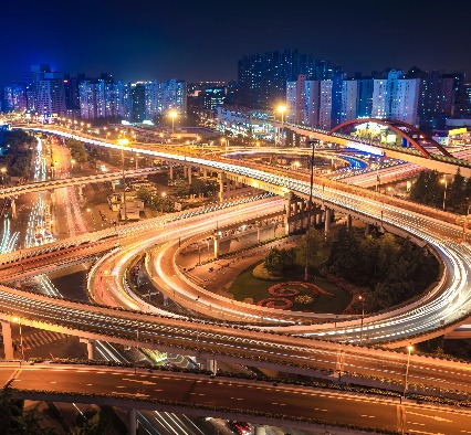 Nightscape of the highway roads in Shanghai.