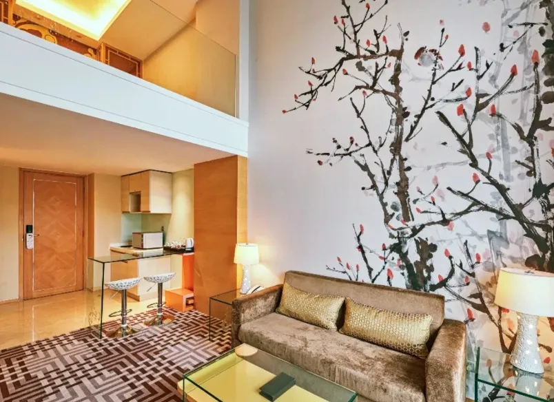 Sofa by the kitchenette in the Dorsett Shanghai Loft Suite.