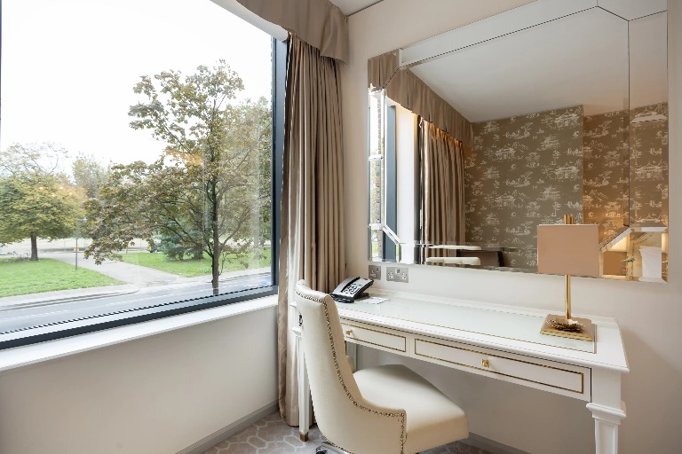 Work desk by the window in a Dorsett Shepherds Bush London Hotel.