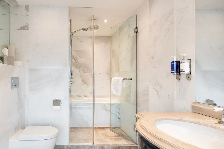 Bathtub, shower and vanity in the Suite Bathroom.