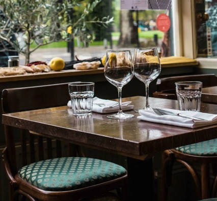 A table for two with glasses and cutleries at Bocconi Restaurant.