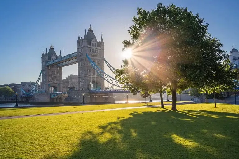 A sunny day view of the London Tower Bridge