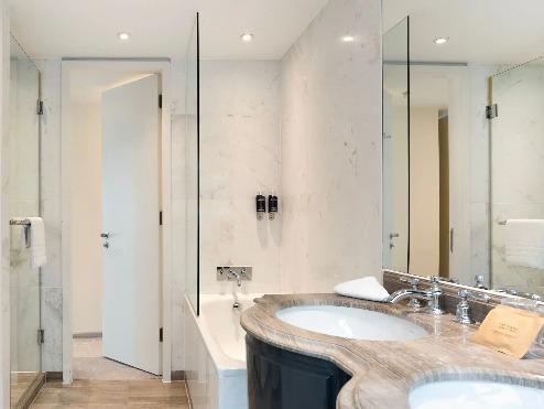 Bathtub, shower and vanity in the Suite Bathroom.