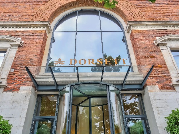 A low-angle view of the Dorsett Shepherds Bush London Hotel entrance