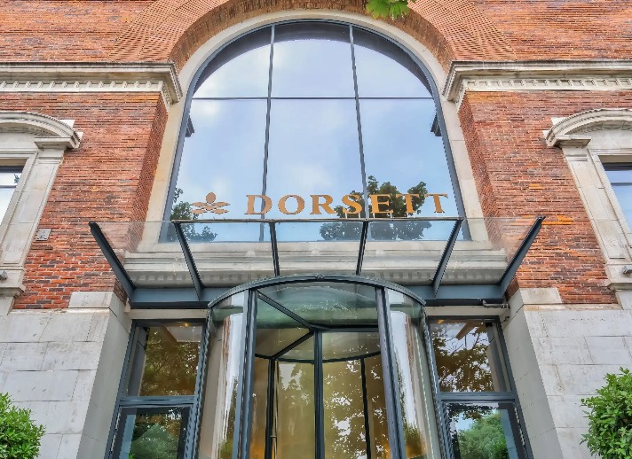 A low-angle view of the Dorsett Shepherds Bush London Hotel entrance